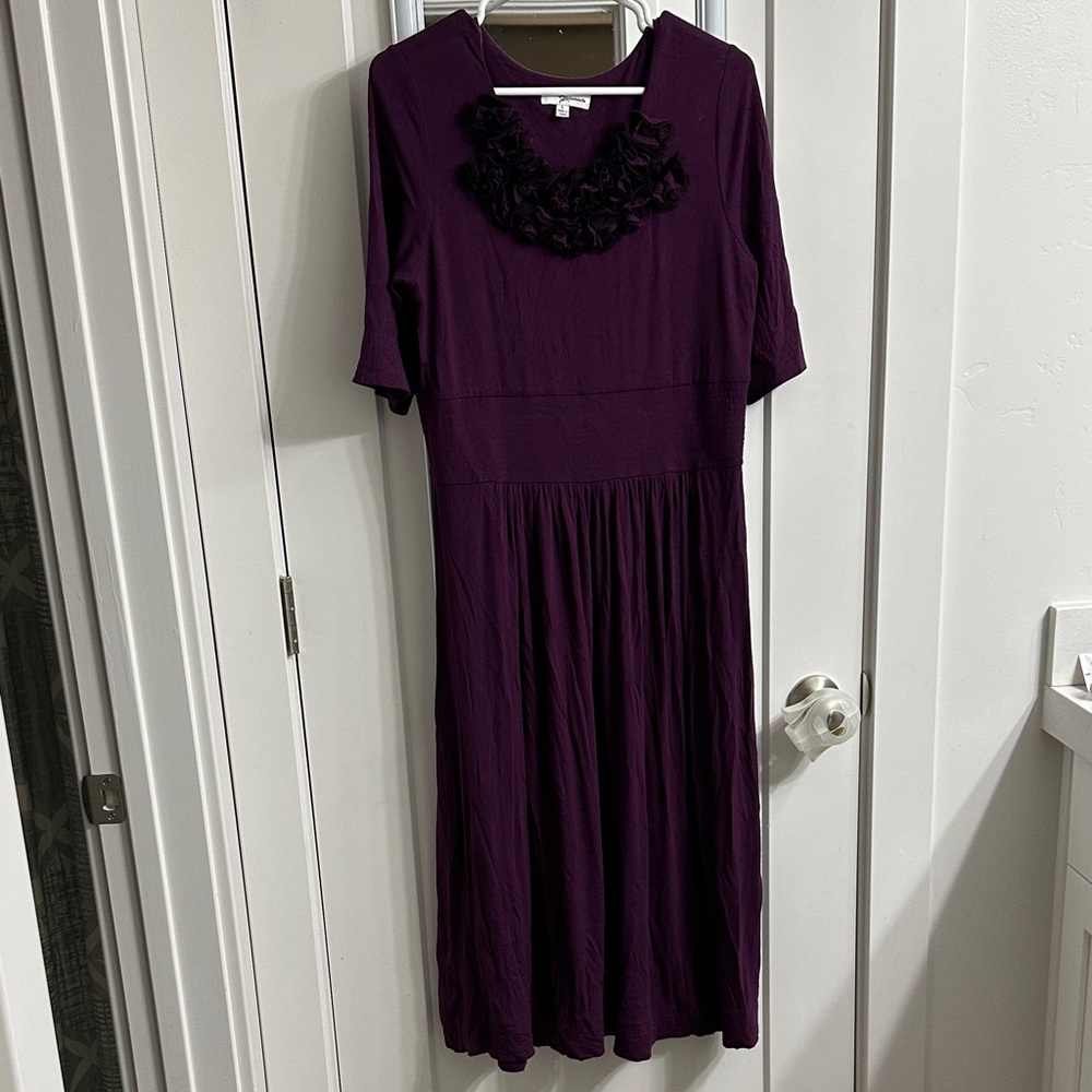 Purple Midi Dress with Floral Detail